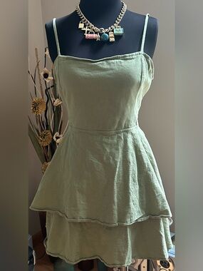 Mxrag Sage Tiered Spaghetti-Strap Mini Dress